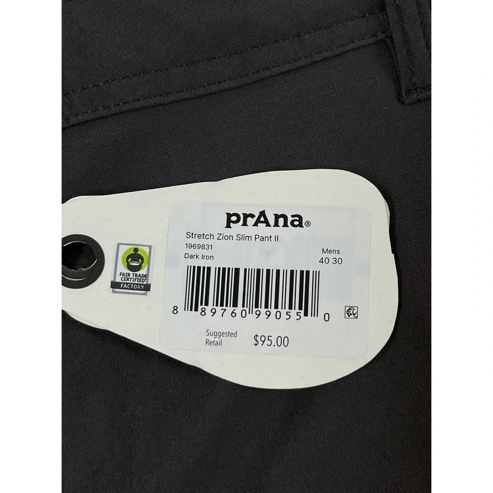 Prana Stretch Zion Slim Pant II Men's 40x30 Gray Hiking Cargo 1969831 $95 NEW